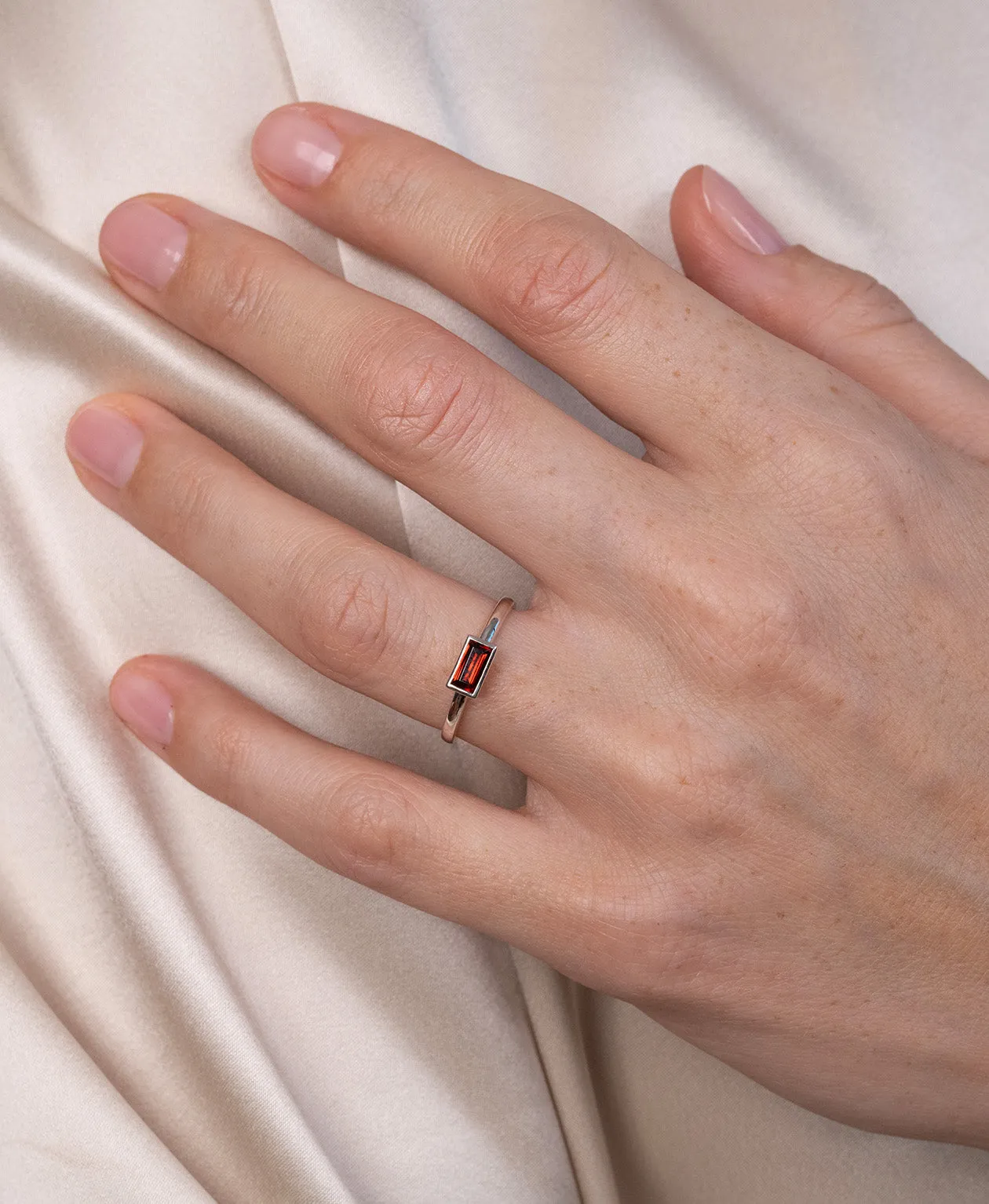 Zoe & Morgan | Mon Petit Stacking Ring - Silver/Baguette Garnet sold by Sisters & Co product image thumbnail 3