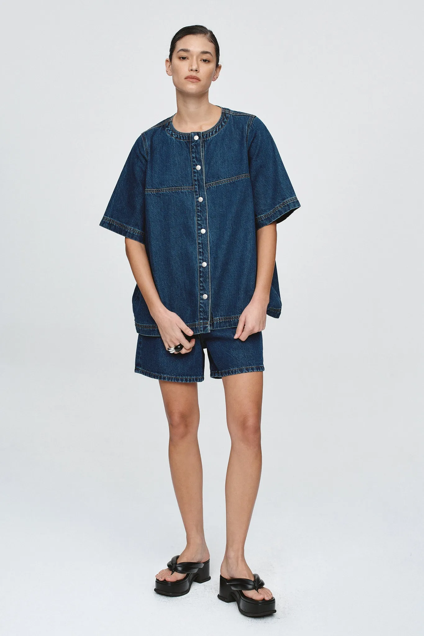 Marle | Short Sleeve Seam Shirt - Classic Blue sold by Sisters & Co product image thumbnail 3