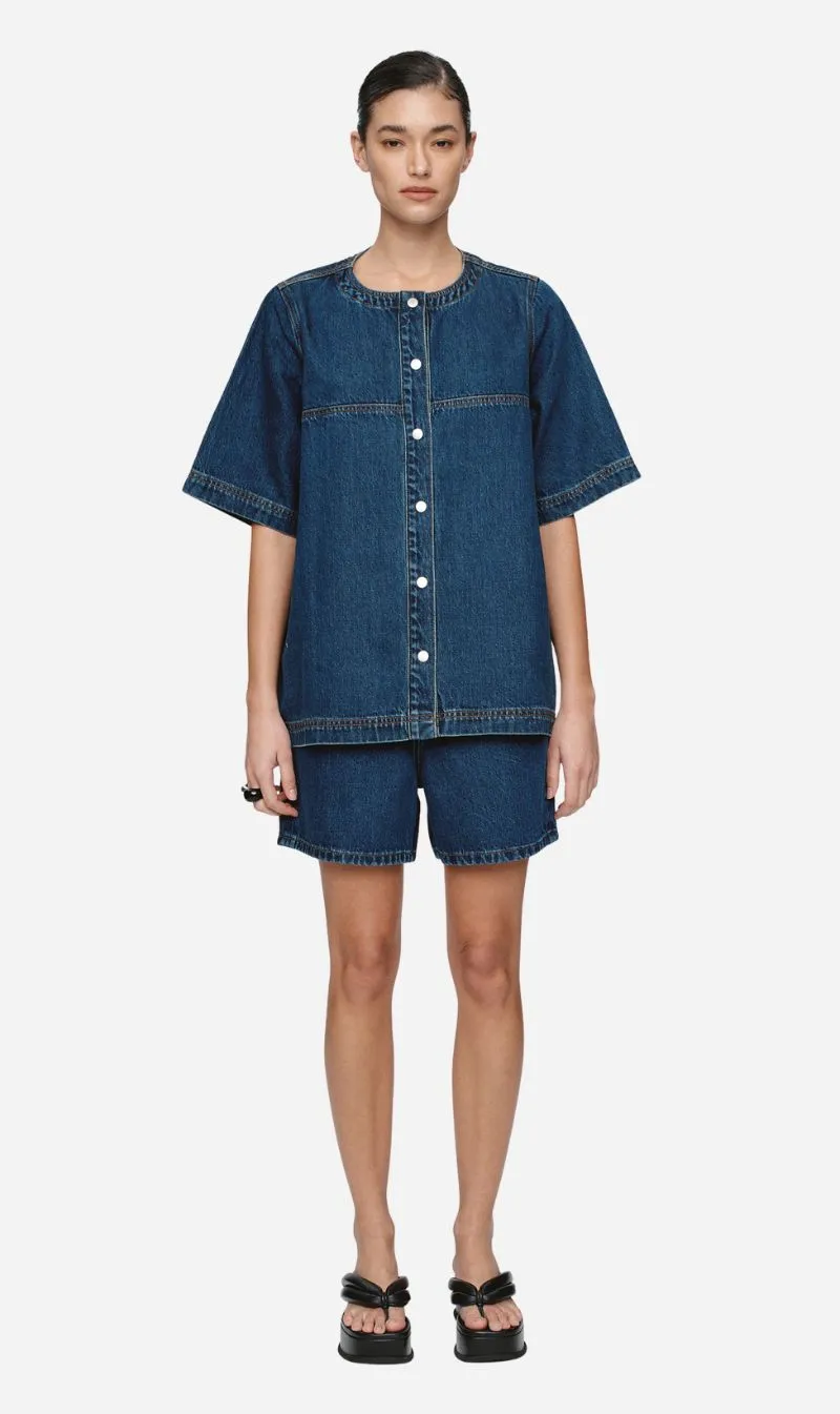 Marle | Short Sleeve Seam Shirt - Classic Blue sold by Sisters & Co