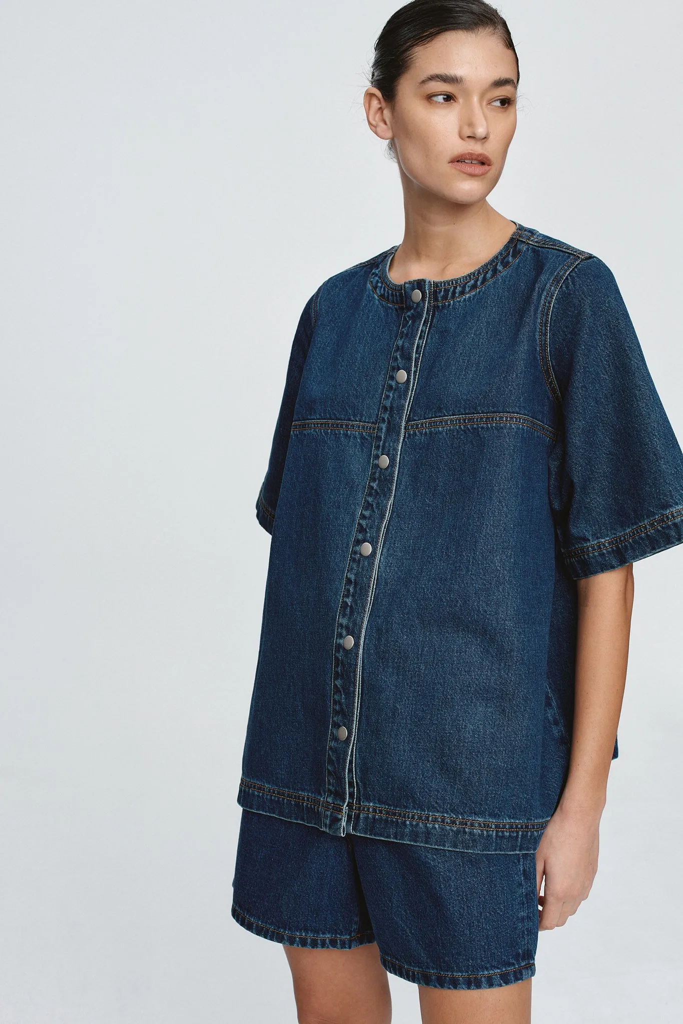Marle | Short Sleeve Seam Shirt - Classic Blue sold by Sisters & Co product image thumbnail 5
