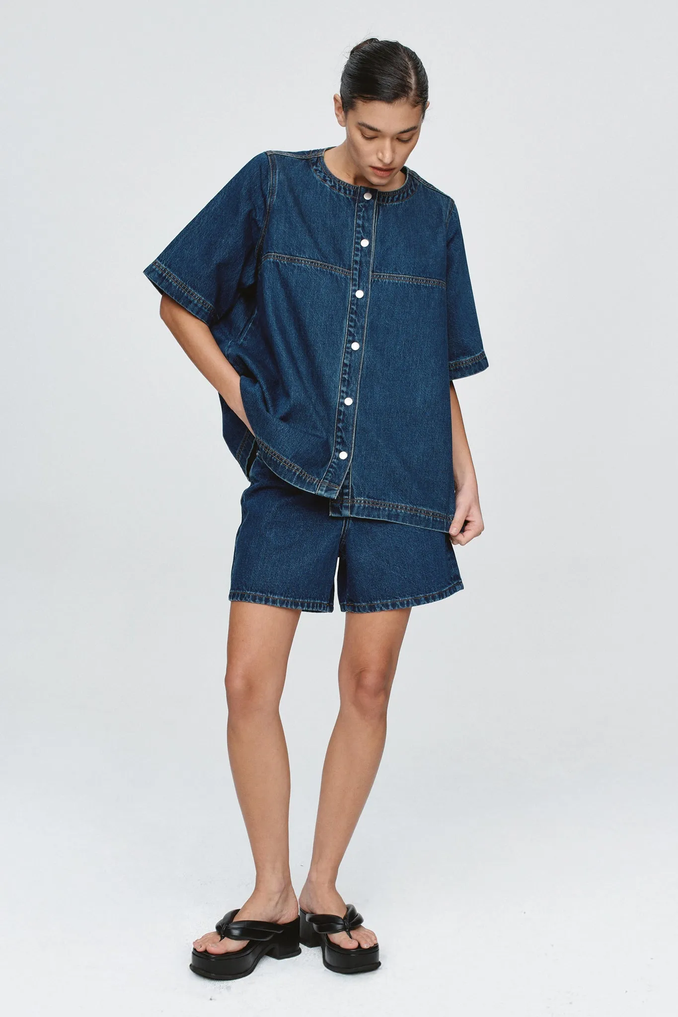 Marle | Short Sleeve Seam Shirt - Classic Blue sold by Sisters & Co product image thumbnail 2