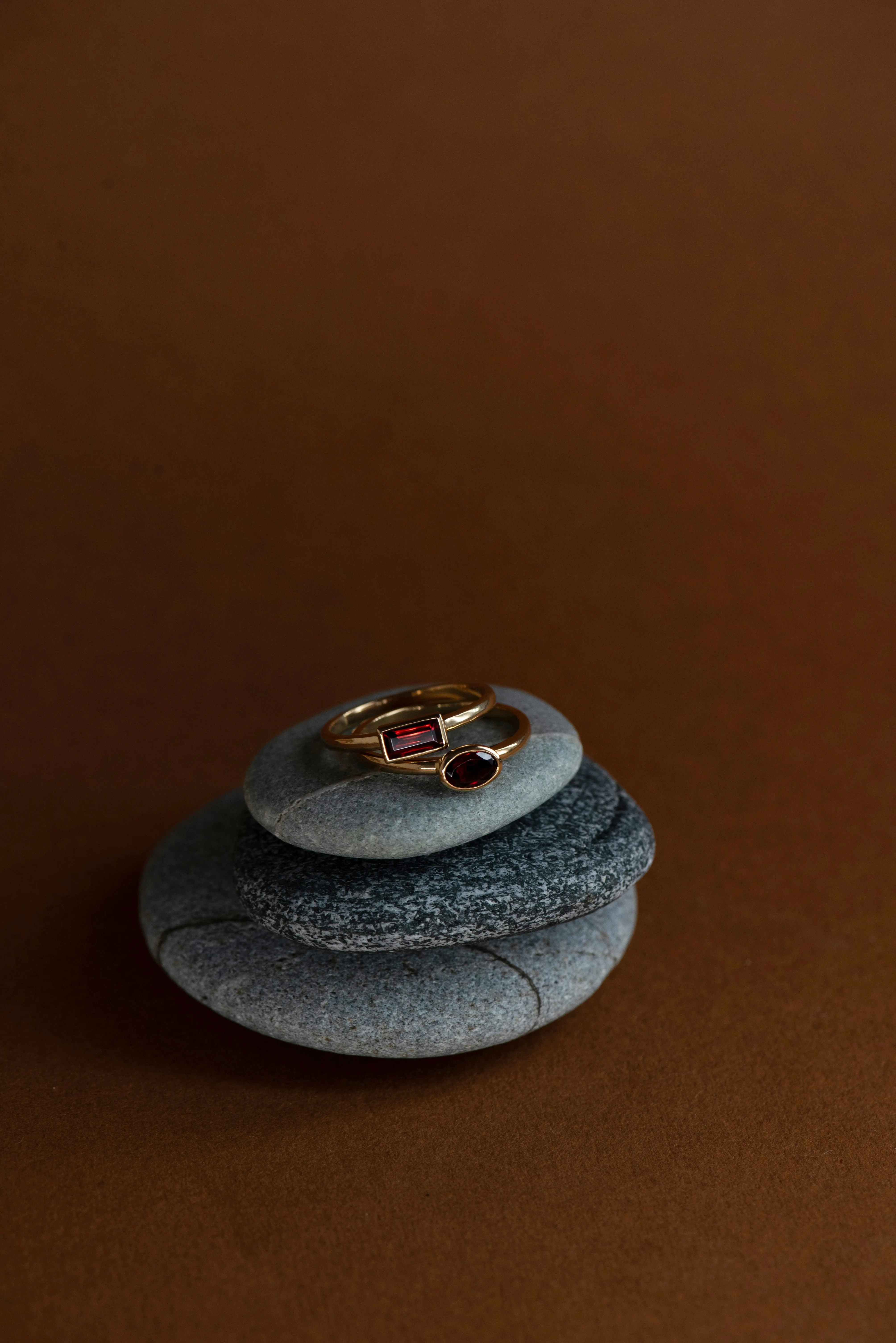 Zoe & Morgan | Mon Petit Stacking Ring - Gold/Oval Garnet sold by Sisters & Co product image thumbnail 3