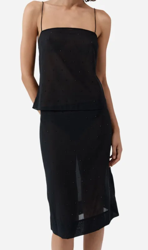 St Agni | Silk Glass Beaded Cami - Black sold by Sister & Co