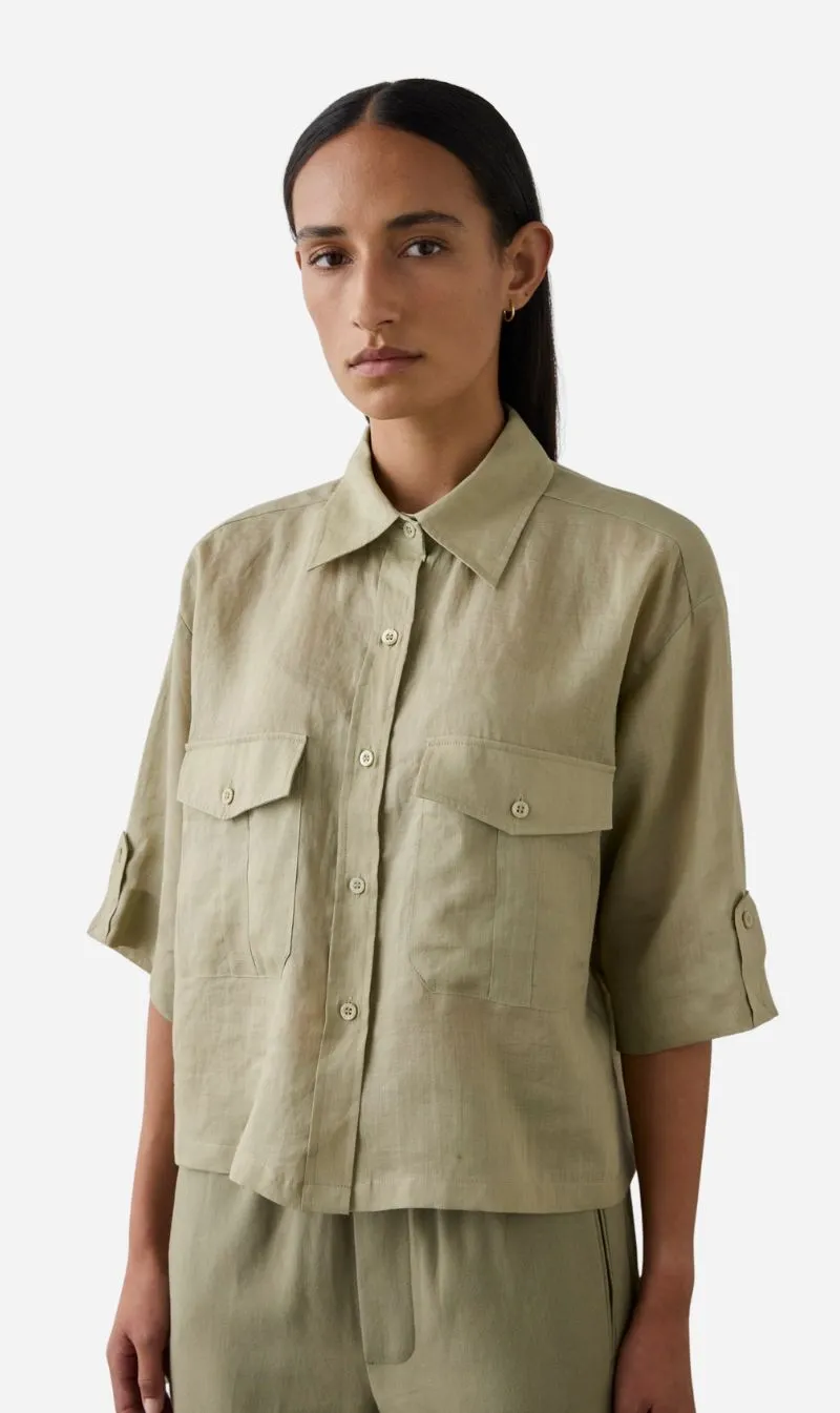 Laing | Cropped Tab Shirt - Fennel sold by Sisters & Co
