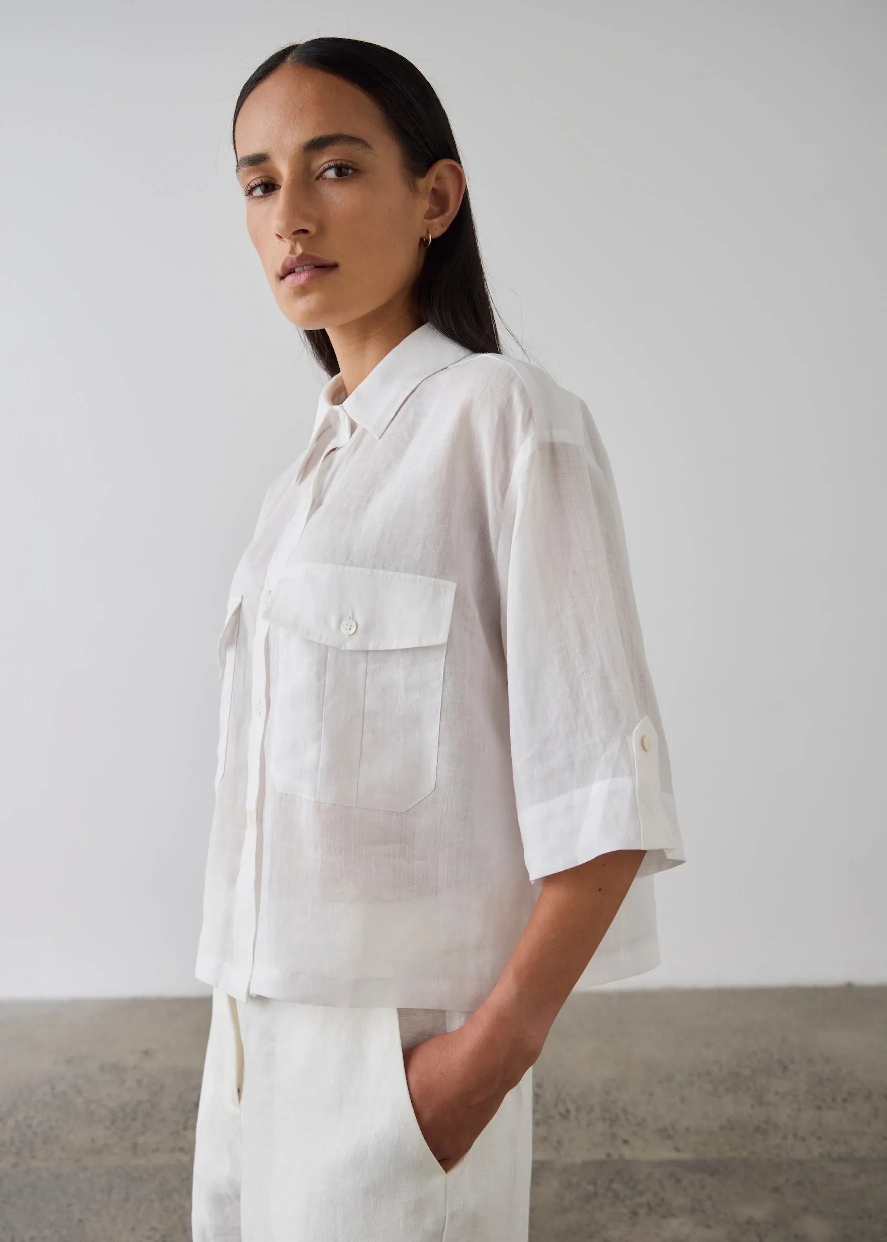 Laing | Cropped Tab Shirt - White sold by Sisters & Co product image thumbnail 2
