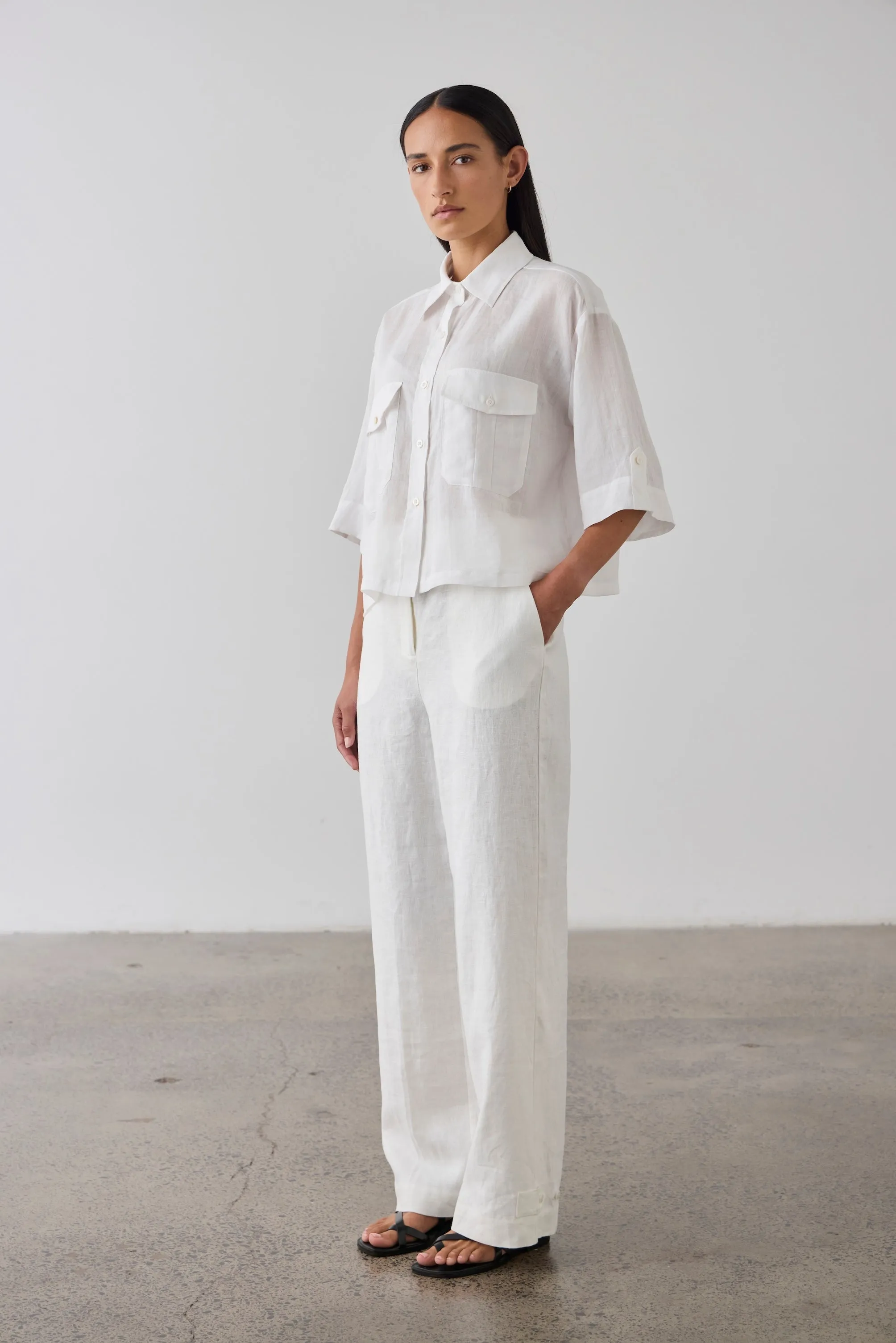 Laing | Cropped Tab Shirt - White sold by Sisters & Co product image thumbnail 3