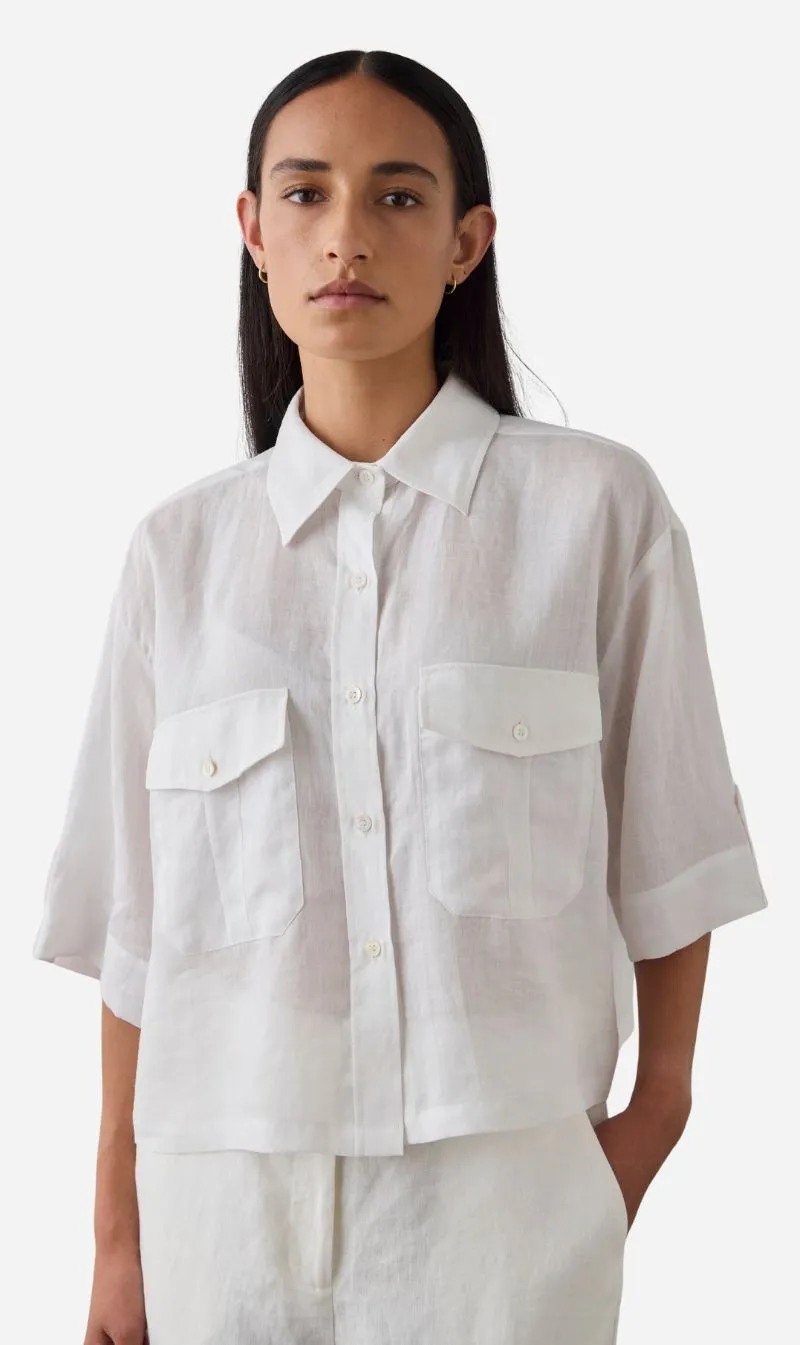 Laing | Cropped Tab Shirt - White sold by Sisters & Co