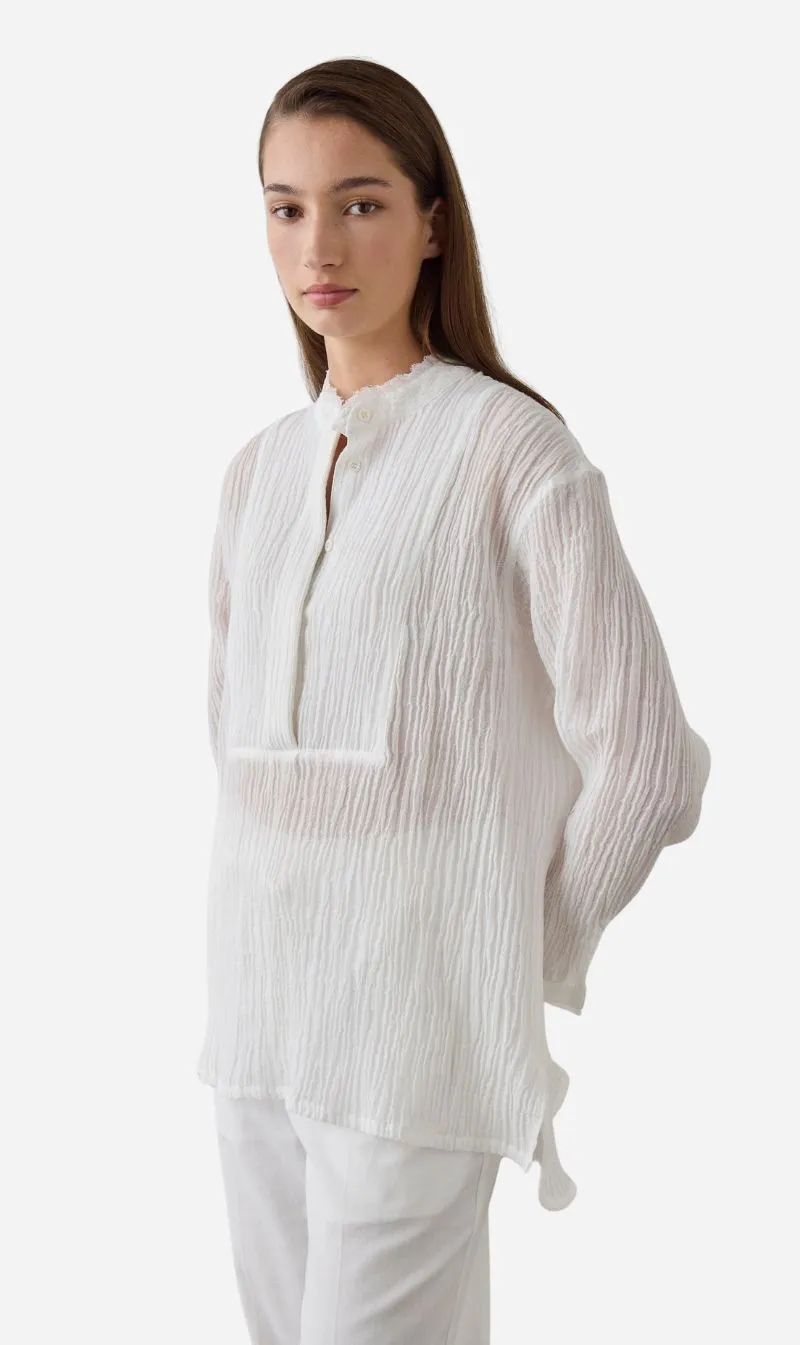 Laing | Relaxed Bib Front Shirt - White sold by Sisters & Co