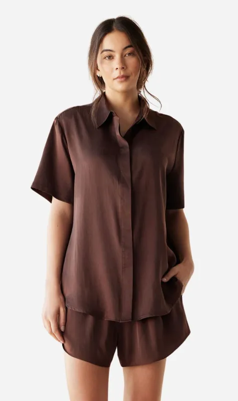 Dear Dylan | Silk Short Sleeve Shirt - Rum sold by Sister & Co