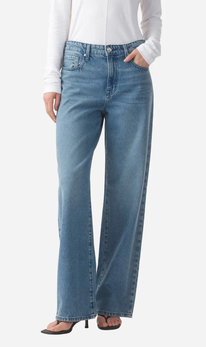Outland Denim | Olive Mid Slouchy Wide Jean - Marina Mid Blue sold by Sisters & Co
