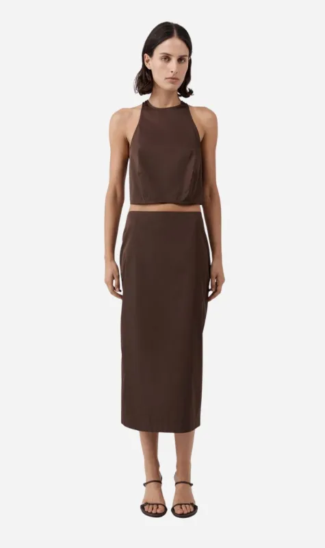 St Agni | Paper Taffeta Column Skirt - Mocha sold by Sisters & Co