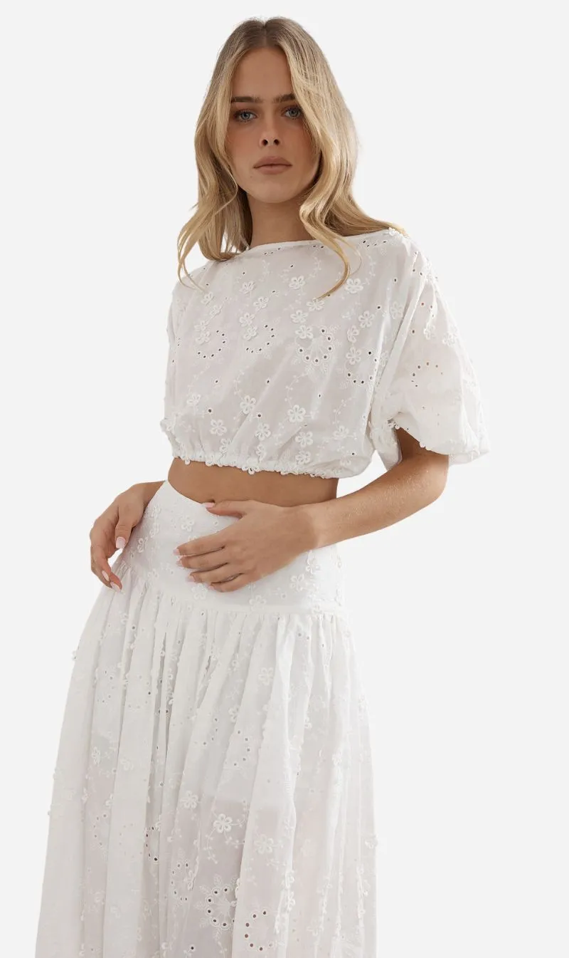 Caitlin Crisp | Coastline Crop - White Broderie sold by Sisters & Co
