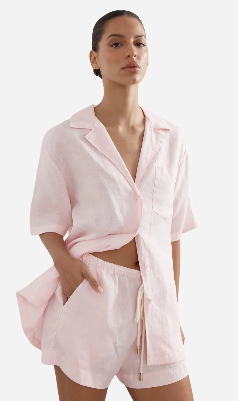 Caitlin Crisp | Juno Short - Pink Spot Linen sold by Sisters & Co