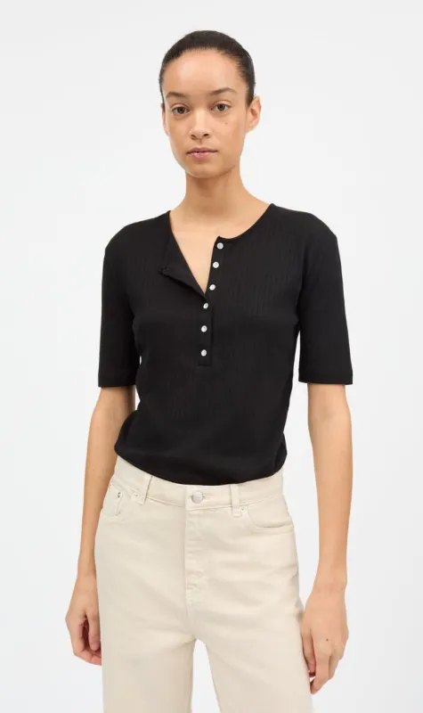 Skall Studio | Liv Henley Tee - Black sold by Sisters & Co