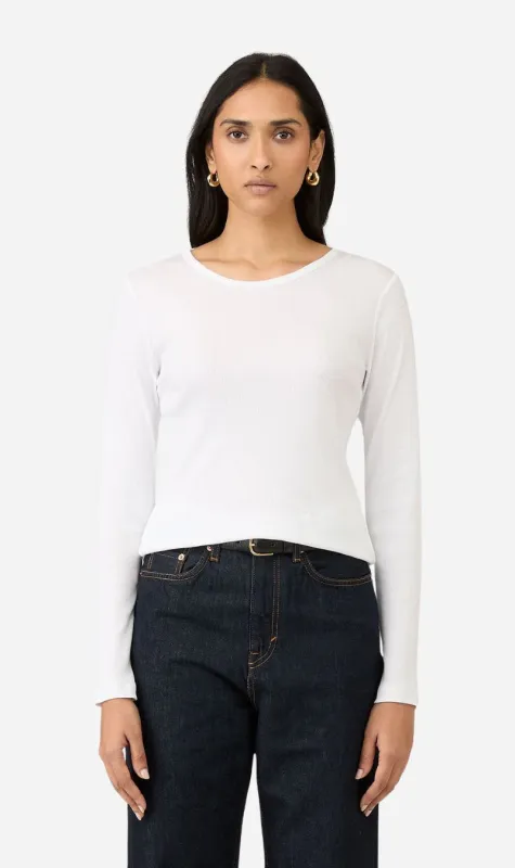 Sunspel | Rib Long Sleeve T.Shirt - White sold by Sisters & Co