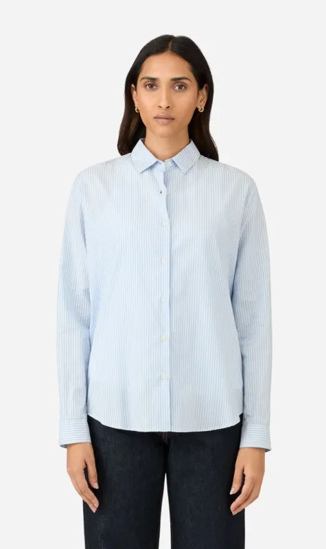 Sunspel | Classic Long Sleeve Shirt - Light Blue/White Stripe sold by Sisters & Co