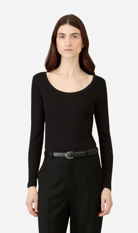 Sunspel | Rib Long Sleeve T.Shirt - Black sold by Sisters & Co