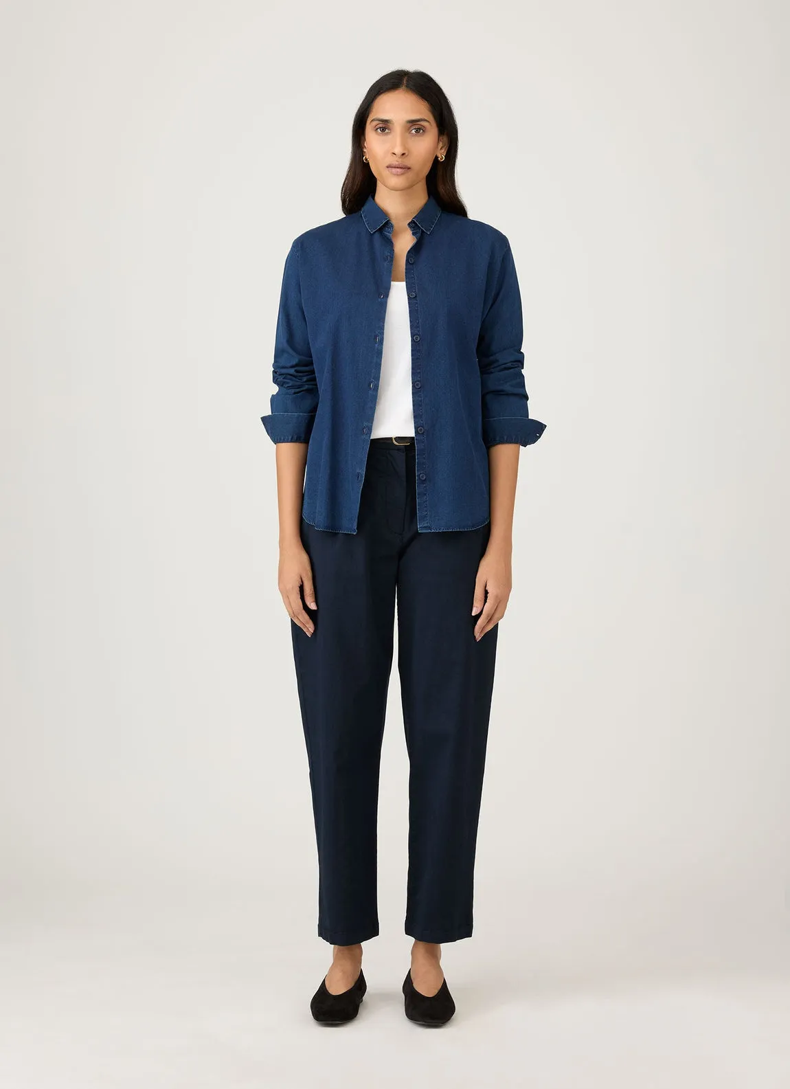 Sunspel | Denim Long Sleeve Shirt - Indigo sold by Sisters & Co product image thumbnail 2