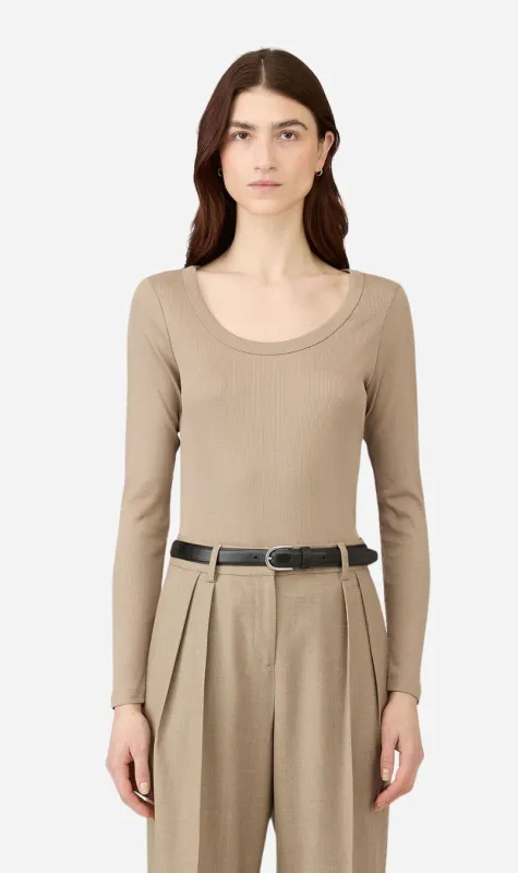 Sunspel | Rib Long Sleeve Scoop Neck - Mink sold by Sister & Co