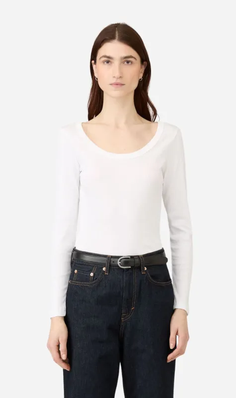 Sunspel | Rib Long Sleeve Scoop Neck - White sold by Sister & Co