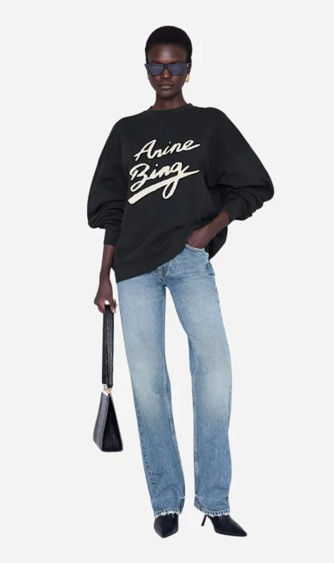 Anine Bing | Miles Sweatshirt Chenille Signature - Black sold by Sisters & Co