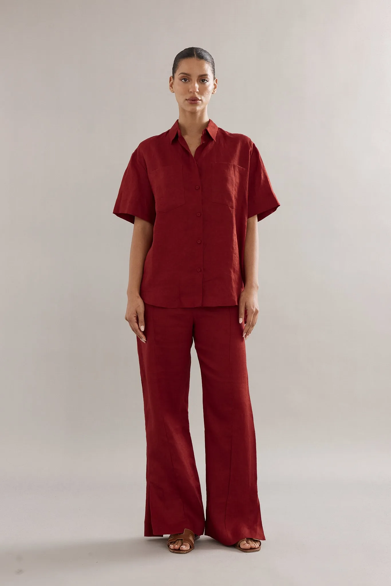 Caitlin Crisp | Crisp Shirt - Maroon Linen sold by Sisters & Co product image thumbnail 3