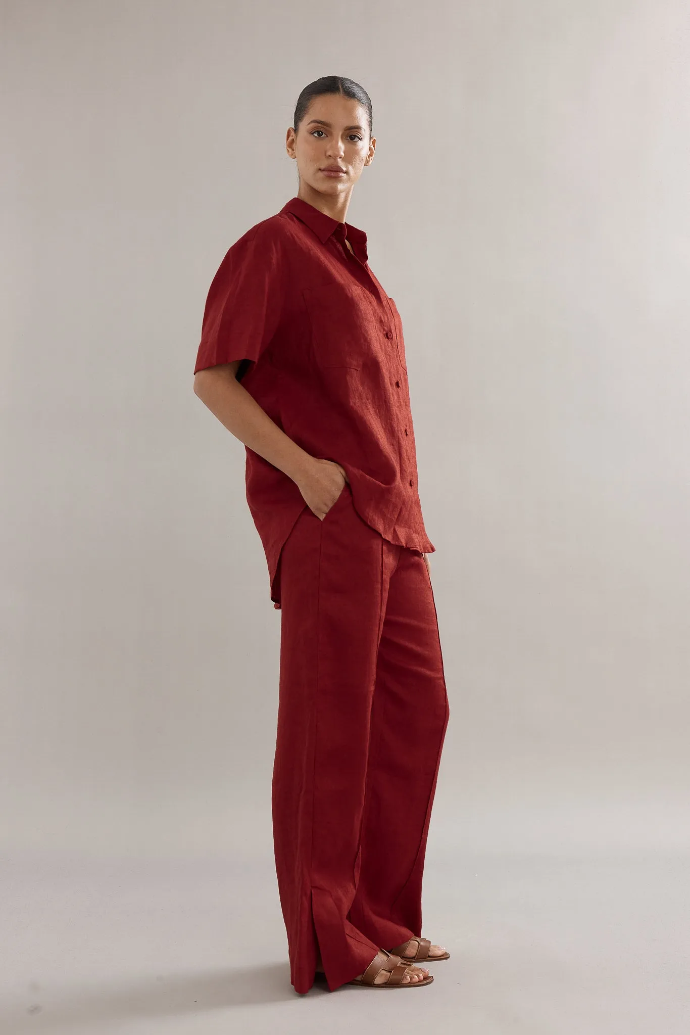 Caitlin Crisp | Crisp Shirt - Maroon Linen sold by Sisters & Co product image thumbnail 4