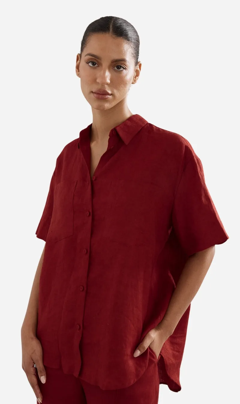 Caitlin Crisp | Crisp Shirt - Maroon Linen sold by Sisters & Co