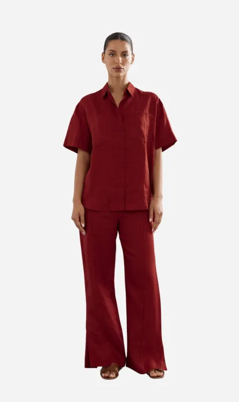 Caitlin Crisp | Jimmy Jogger- Maroon Linen sold by Sisters & Co