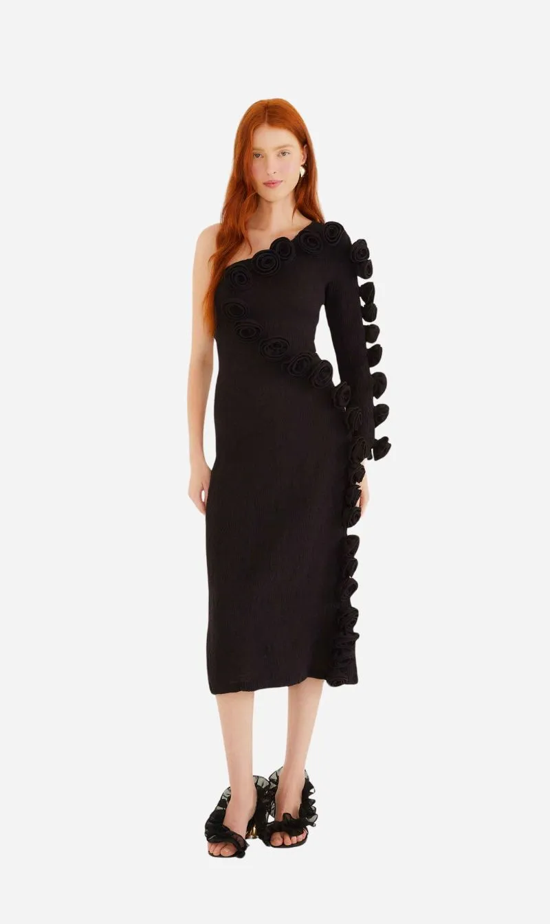 Farm Rio | One Shoulder Midi Dress - Black sold by Sisters & Co