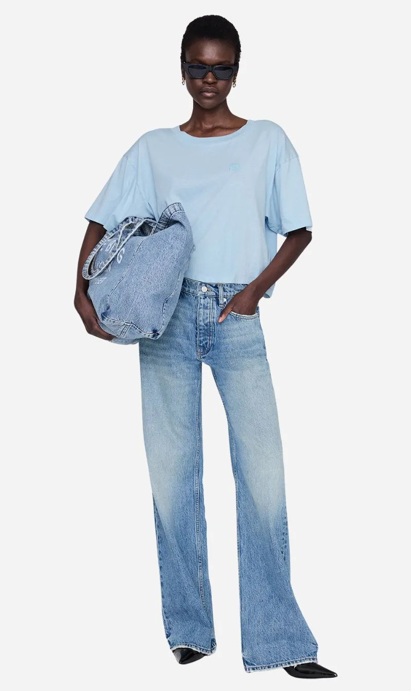 Anine Bing | Johnny Cropped Tee Framed Monogram - Pale Blue sold by Sisters & Co