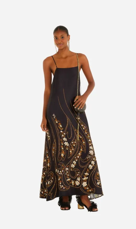 Farm Rio | Slip Midi Dress - Garden Silk Black sold by Sisters & Co