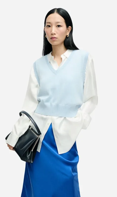 Silk Laundry | Wool V Neck Sweater Vest - Cornflower sold by Sisters & Co