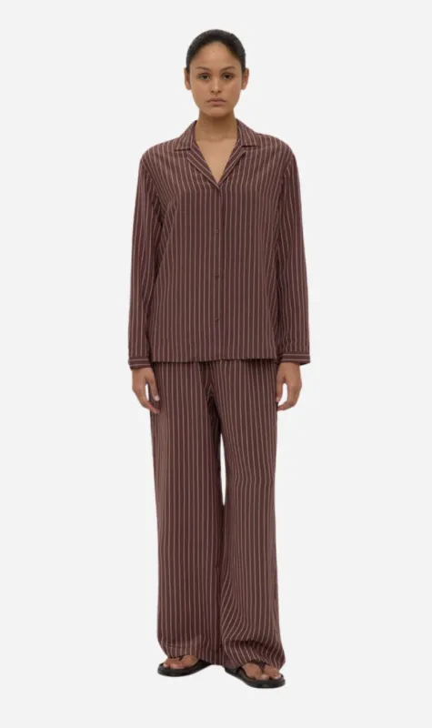 Assembly Label | Zayla Silk Stripe Long Sleeve Shirt - Cream/Espresso sold by Sisters & Co