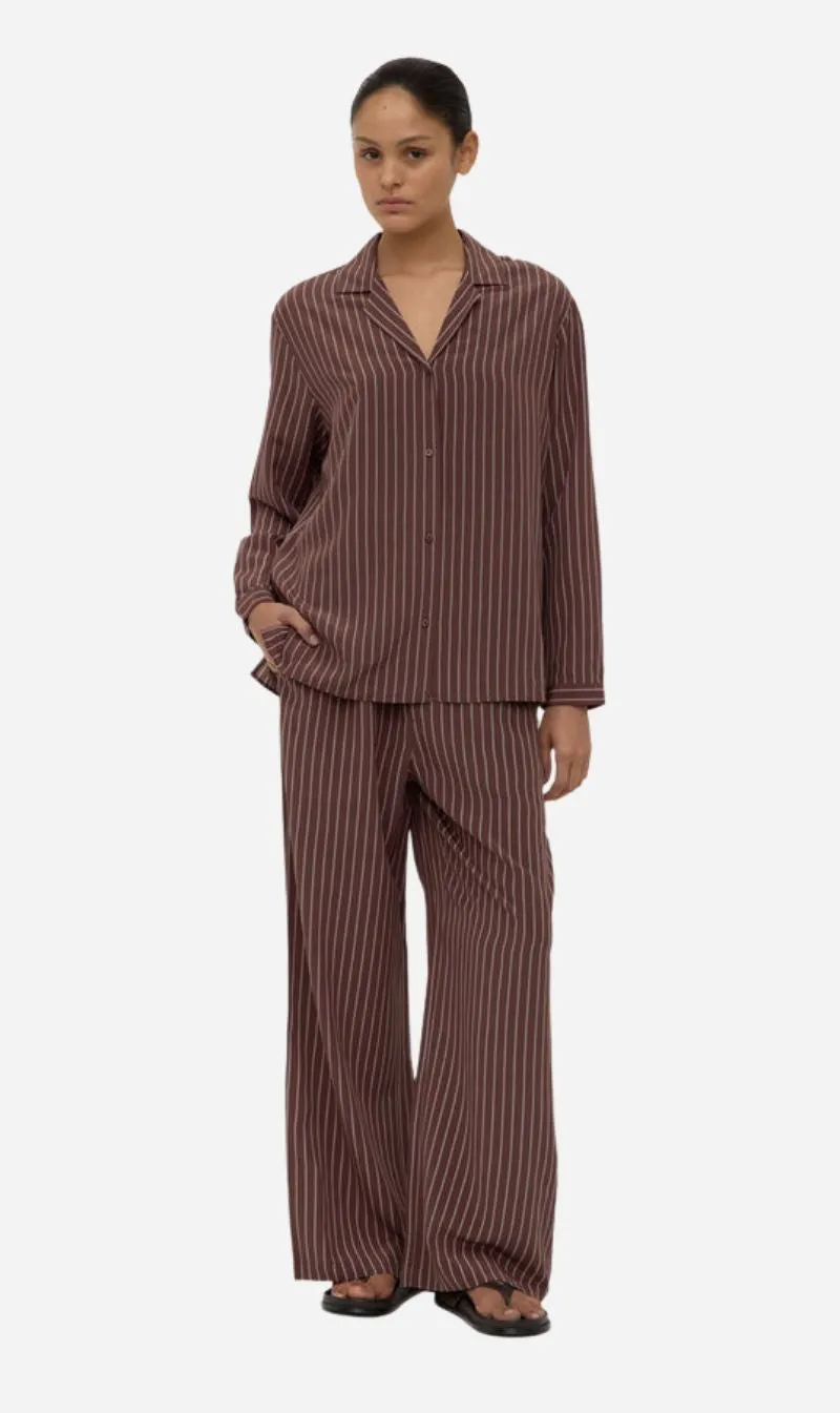 Assembly Label | Zayla Silk Stripe Pant - Cream/Espresso sold by Sisters & Co