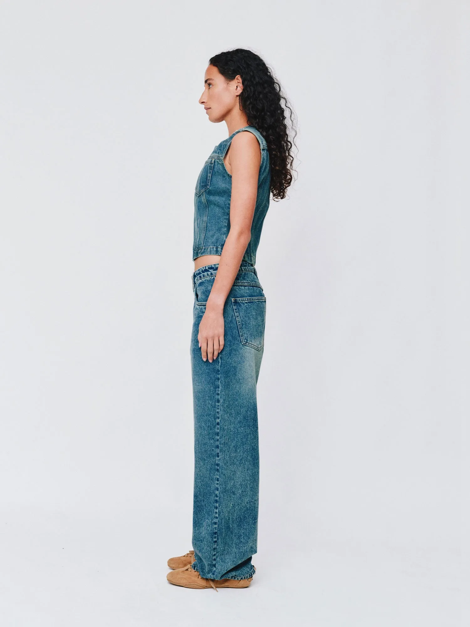 Wynn Hamlyn | Button Fly Classic Jeans - Mid Dirty Wash sold by Sisters & Co product image thumbnail 3