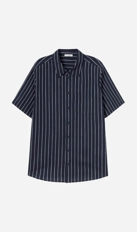 Silk Laundry | Cotton Short Sleeve Boyfriend Shirt - Egret Stripe sold by Sisters & Co