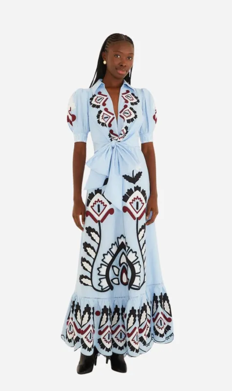 Farm Rio | Short Sleeve Maxi Dress - Blue Artisanal sold by Sisters & Co
