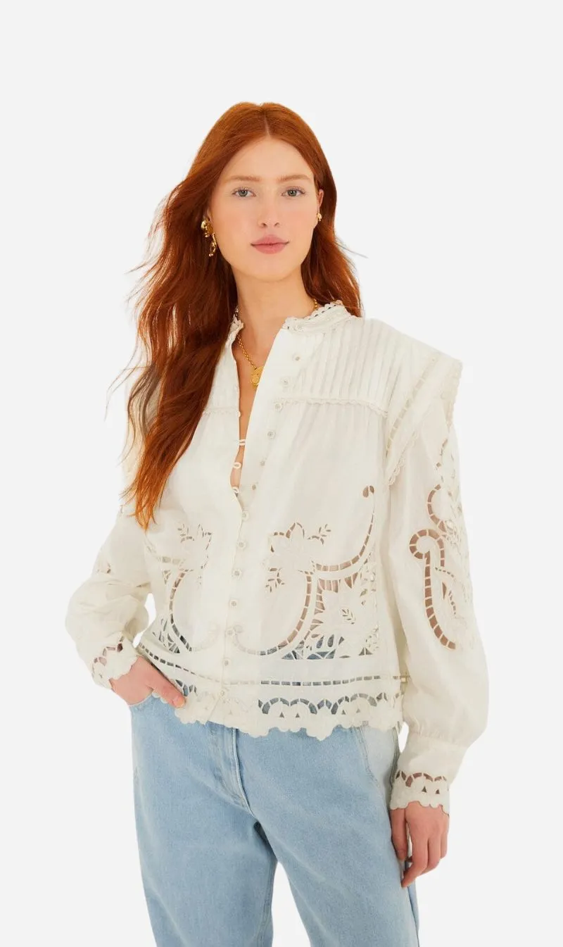 Farm Rio | Blouse - Off White Richilieu sold by Sisters & Co
