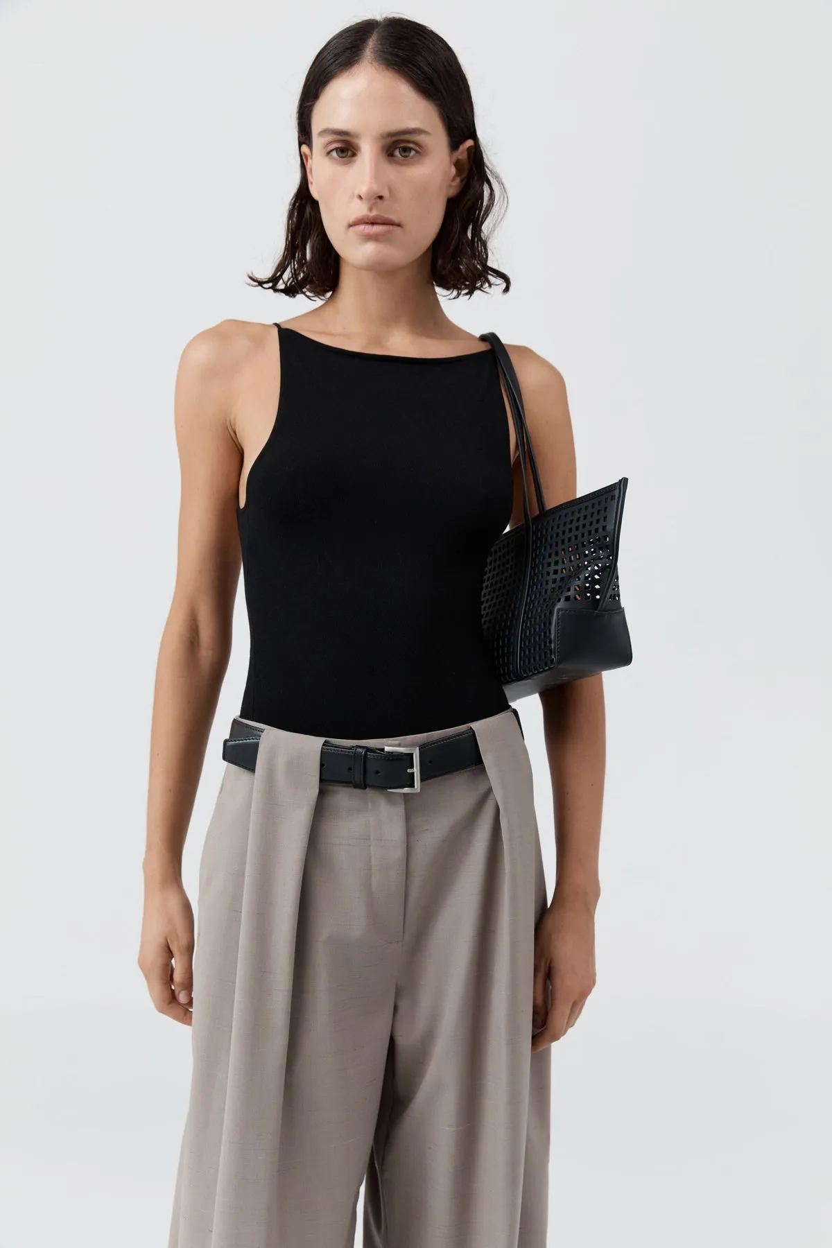 St Agni | Perforated Slim Bateau Tote - Black sold by Sisters & Co product image thumbnail 2