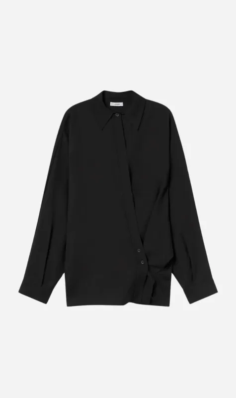 Silk Laundry | Wool Silk Cross Over Shirt - Black sold by Sisters & Co