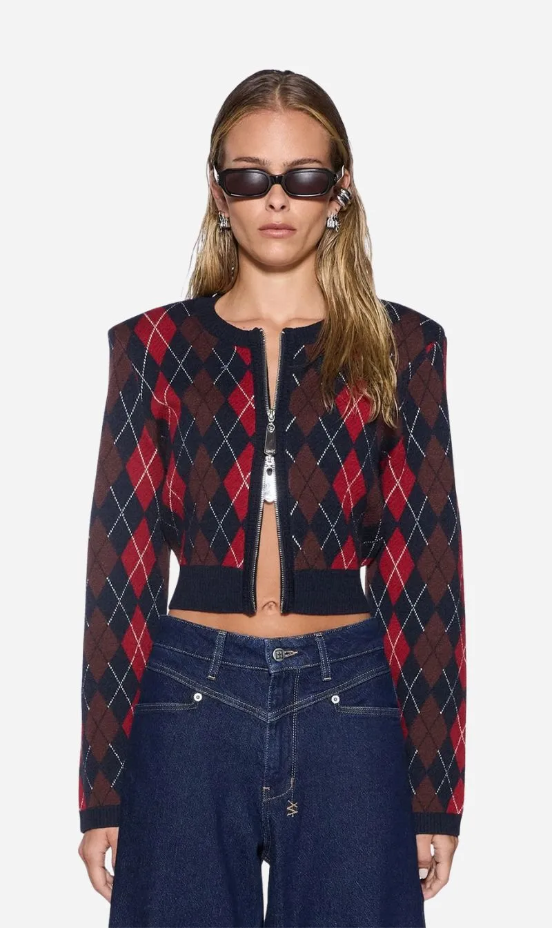 Ksubi | Fable Cardi - Red Argyle sold by Sisters & Co
