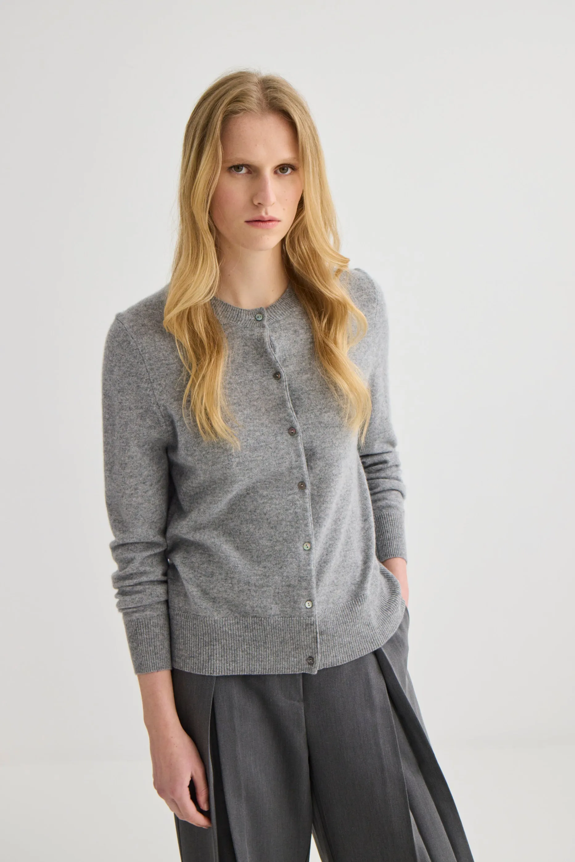 Laing | Cashmere Crewneck Cardigan - Grey Marle sold by Sisters & Co product image thumbnail 2