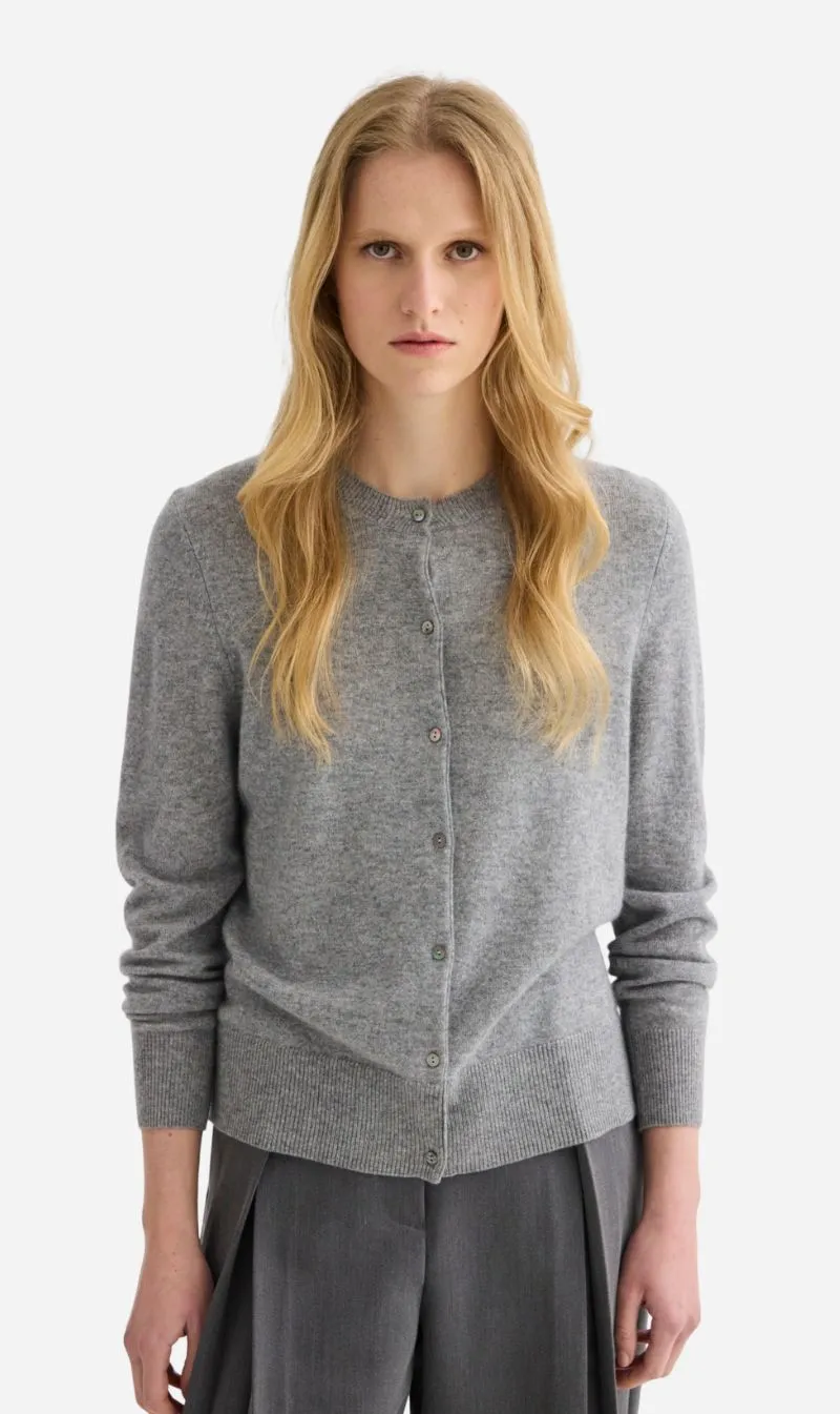 Laing | Cashmere Crewneck Cardigan - Grey Marle sold by Sisters & Co
