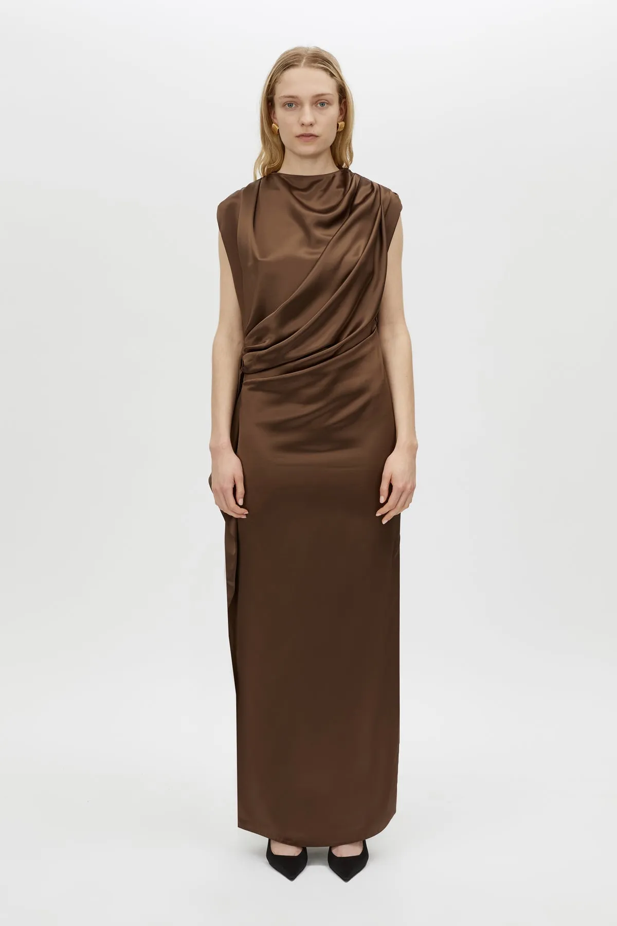 Camilla and Marc | Elowyn Drape Detail Midi Dress - Espresso sold by Sisters & Co product image thumbnail 3