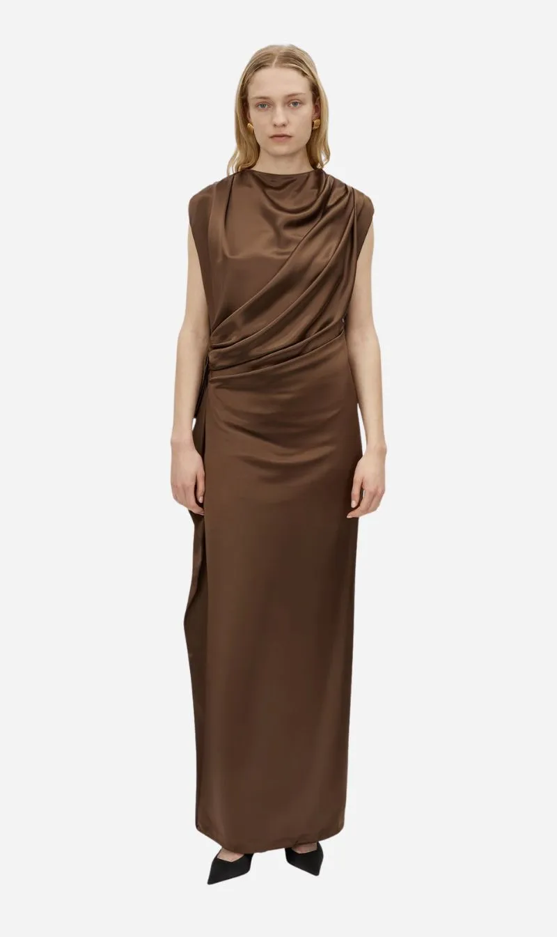 Camilla and Marc | Elowyn Drape Detail Midi Dress - Espresso sold by Sisters & Co