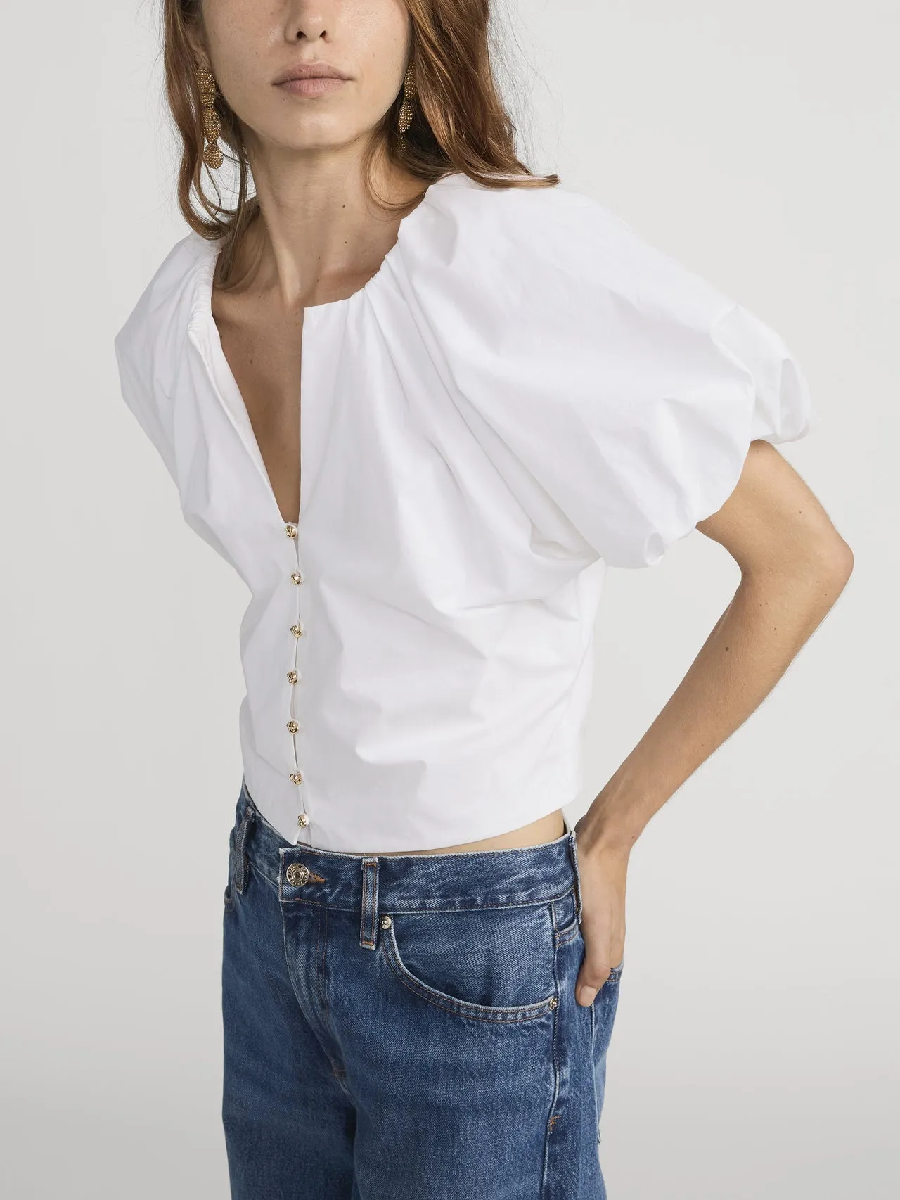 Frame Denim | The Dramatic Sleeve Blouse - White sold by Sisters & Co product image thumbnail 4