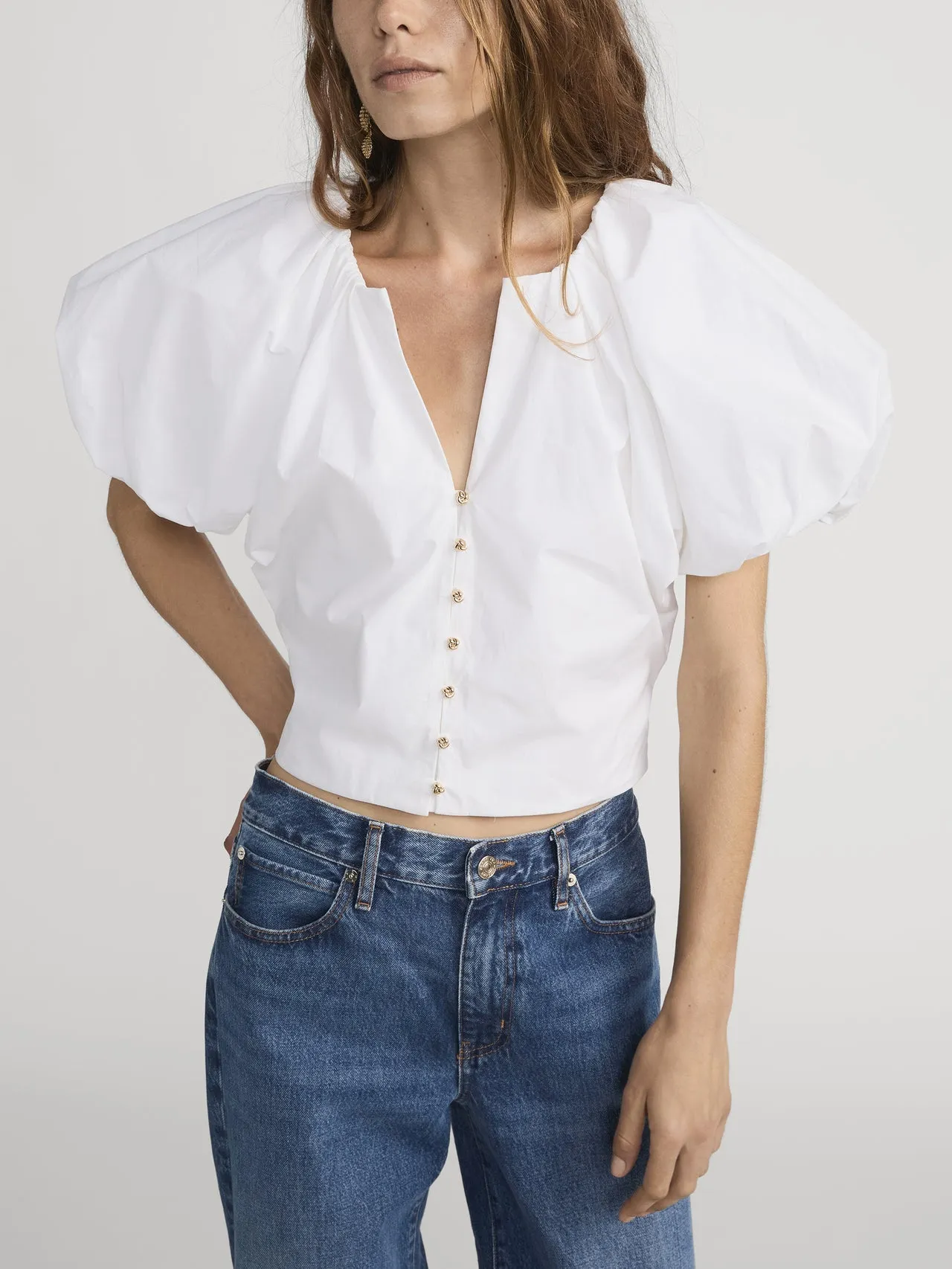 Frame Denim | The Dramatic Sleeve Blouse - White sold by Sisters & Co product image thumbnail 2