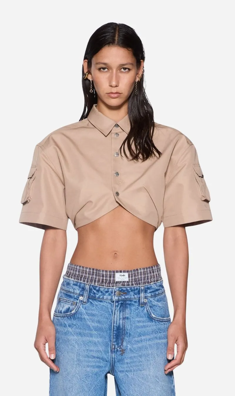 Ksubi | Barker Crop Ss Shirt - Tan sold by Sisters & Co