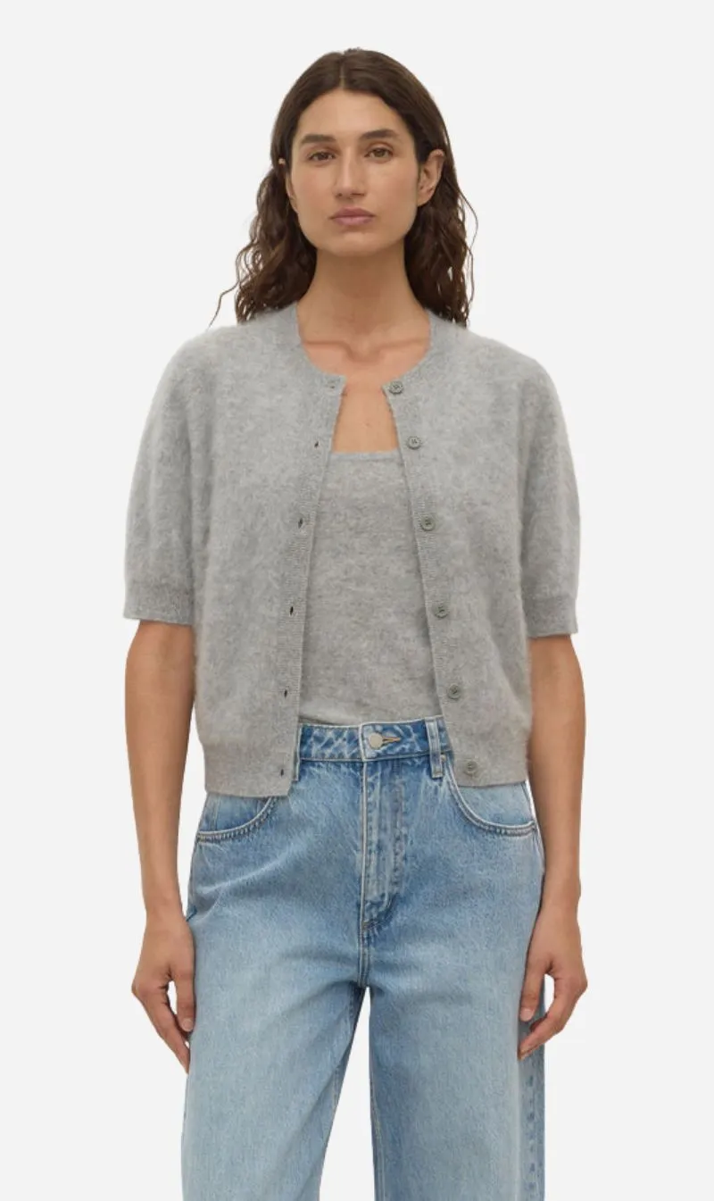 Assembly Label | Carina Wool Short Sleeve Cardigan - Grey Marle sold by Sisters & Co